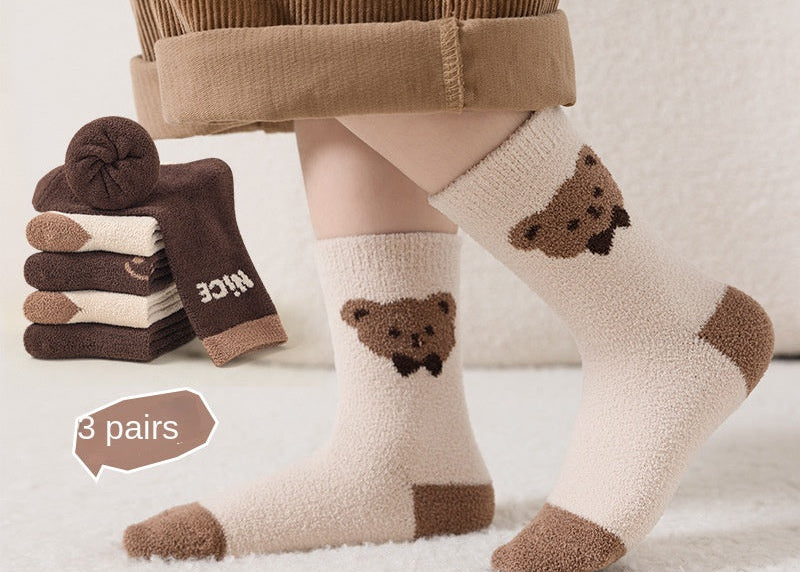 Winter Bear Warm Socks Plus Velvet Baby Floor Socks Non-Shedding