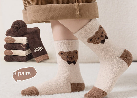 Winter Bear Warm Socks Plus Velvet Baby Floor Socks Non-Shedding